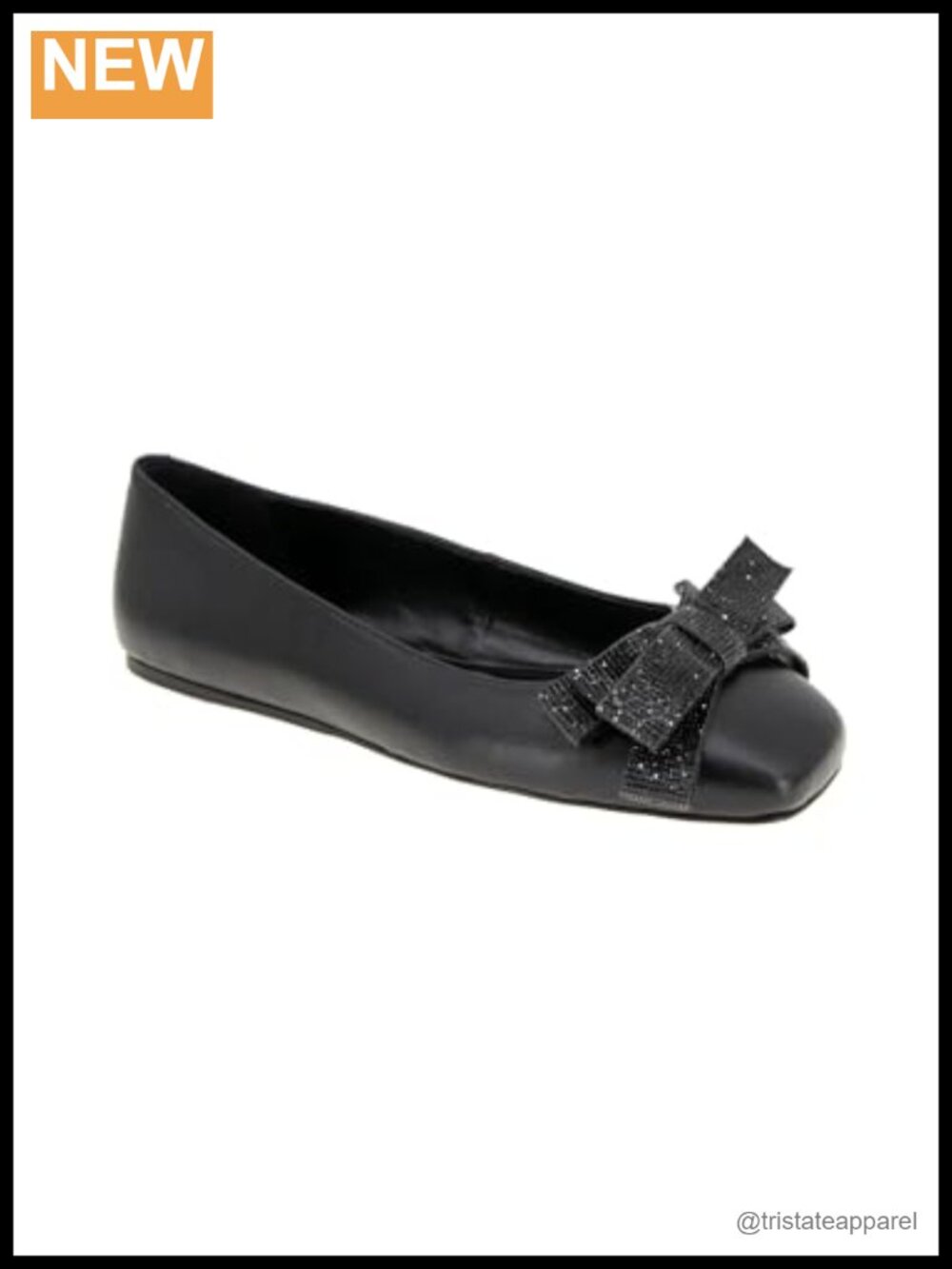 Faux Leather Round Toe Slip-On Flats with Rhinestone Bow Detail